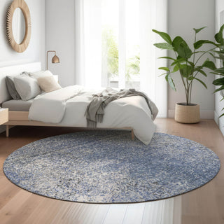 Piper Looms Mayfield Vintage AMF840 Blue Machine Washable Area Rug Round Lifestyle Image Feature