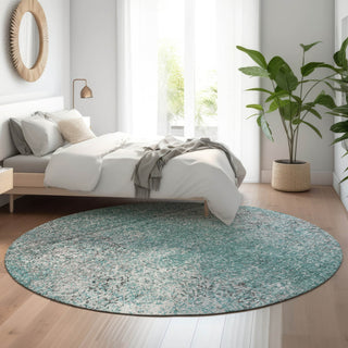 Piper Looms Mayfield Vintage AMF840 Teal Machine Washable Area Rug Round Lifestyle Image Feature