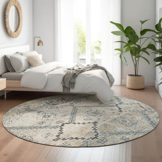 Piper Looms Mayfield Floral AMF841 Beige Machine Washable Area Rug Round Lifestyle Image Feature