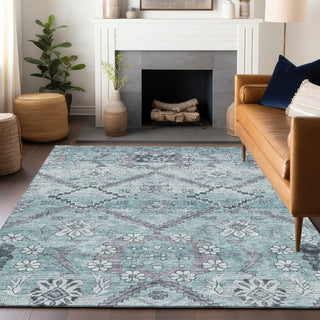 Piper Looms Mayfield Floral AMF841 Teal Machine Washable Area Rug Lifestyle Image Feature