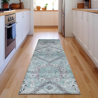 Piper Looms Mayfield Floral AMF841 Teal Machine Washable Area Rug Runner Lifestyle Image Feature