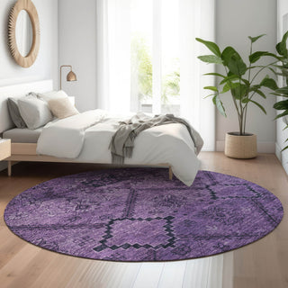 Piper Looms Mayfield Floral AMF842 Eggplant Machine Washable Area Rug Round Lifestyle Image Feature