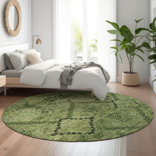 Piper Looms Mayfield Floral AMF842 Olive Machine Washable Area Rug Round Lifestyle Image Feature