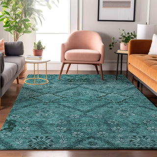 Piper Looms Mayfield Floral AMF842 Teal Machine Washable Area Rug Lifestyle Image Feature