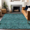 Piper Looms Mayfield Floral AMF842 Teal Machine Washable Area Rug Lifestyle Image Feature