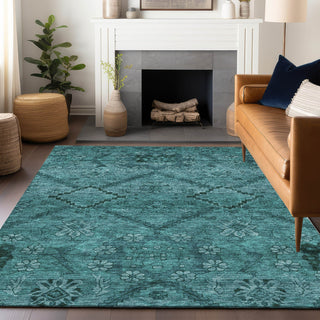 Piper Looms Mayfield Floral AMF842 Teal Machine Washable Area Rug Lifestyle Image Feature