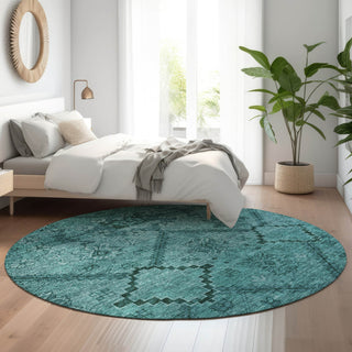 Piper Looms Mayfield Floral AMF842 Teal Machine Washable Area Rug Round Lifestyle Image Feature