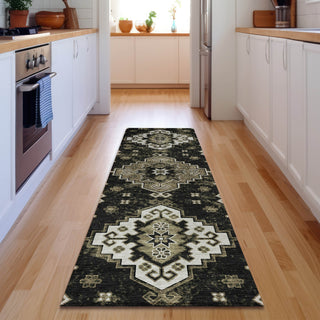 Piper Looms Mayfield Medallions AMF846 Black Machine Washable Area Rug Runner Lifestyle Image Feature
