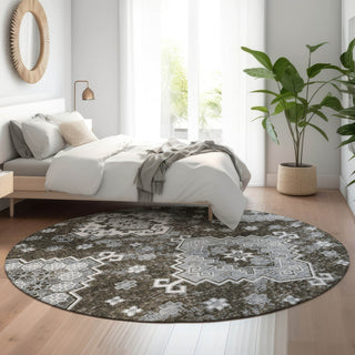 Piper Looms Mayfield Medallions AMF846 Chocolate Machine Washable Area Rug Round Lifestyle Image Feature