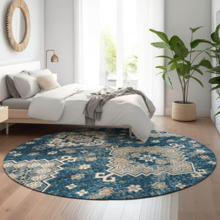 Piper Looms Mayfield Medallions AMF846 Navy Machine Washable Area Rug Round Lifestyle Image Feature