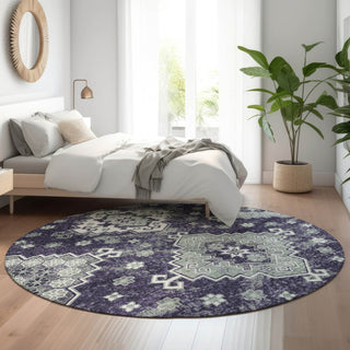 Piper Looms Mayfield Medallions AMF846 Purple Machine Washable Area Rug Round Lifestyle Image Feature