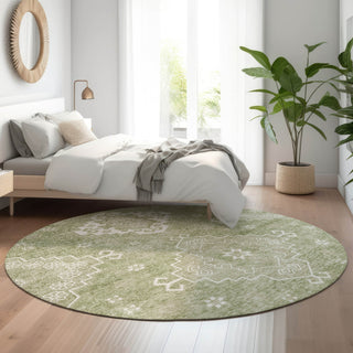 Piper Looms Mayfield Medallions AMF847 Aloe Machine Washable Area Rug Round Lifestyle Image Feature