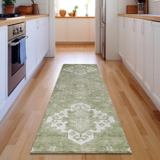 Piper Looms Mayfield Medallions AMF847 Aloe Machine Washable Area Rug Runner Lifestyle Image Feature