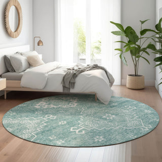 Piper Looms Mayfield Medallions AMF847 Aqua Machine Washable Area Rug Round Lifestyle Image Feature