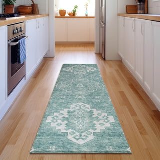 Piper Looms Mayfield Medallions AMF847 Aqua Machine Washable Area Rug Runner Lifestyle Image Feature