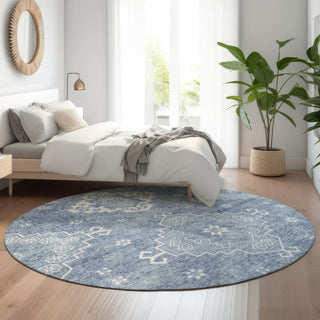 Piper Looms Mayfield Medallions AMF847 Blue Machine Washable Area Rug Round Lifestyle Image Feature