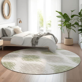 Piper Looms Mayfield Ikat AMF848 Aloe Machine Washable Area Rug Round Lifestyle Image Feature