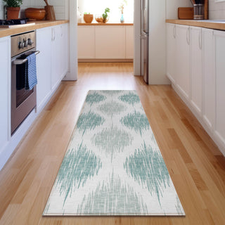 Piper Looms Mayfield Ikat AMF848 Aqua Machine Washable Area Rug Runner Lifestyle Image Feature