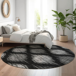 Piper Looms Mayfield Ikat AMF848 Black Machine Washable Area Rug Round Lifestyle Image Feature