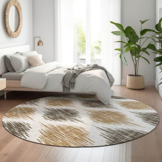 Piper Looms Mayfield Ikat AMF848 Chocolate Machine Washable Area Rug Round Lifestyle Image Feature