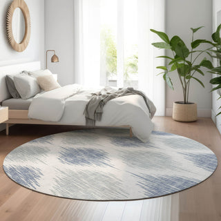 Piper Looms Mayfield Ikat AMF848 Sky Machine Washable Area Rug Round Lifestyle Image Feature
