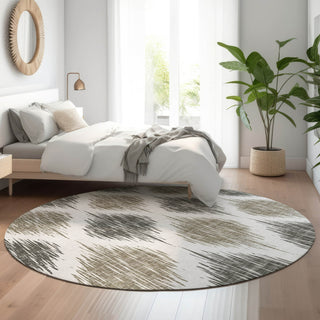 Piper Looms Mayfield Ikat AMF848 Taupe Machine Washable Area Rug Round Lifestyle Image Feature