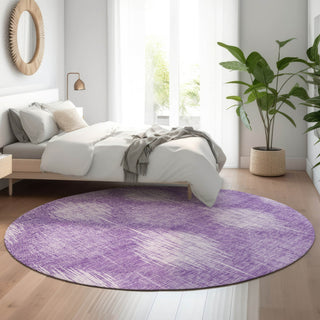 Piper Looms Mayfield Ikat AMF849 Plum Machine Washable Area Rug Round Lifestyle Image Feature