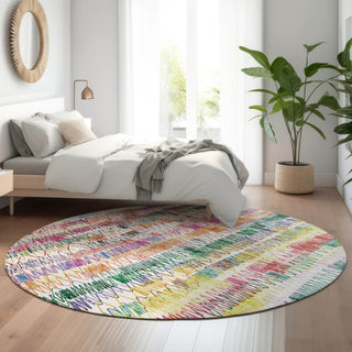 Piper Looms Mayfield Stripes AMF850 Green Machine Washable Area Rug Round Lifestyle Image Feature