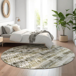 Piper Looms Mayfield Stripes AMF850 Taupe Machine Washable Area Rug Round Lifestyle Image Feature