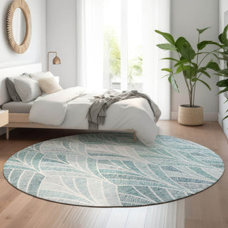 Piper Looms Mayfield Geometric AMF851 Aqua Machine Washable Area Rug Round Lifestyle Image Feature
