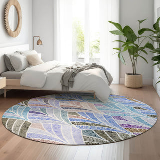 Piper Looms Mayfield Geometric AMF851 Blue Machine Washable Area Rug Round Lifestyle Image Feature