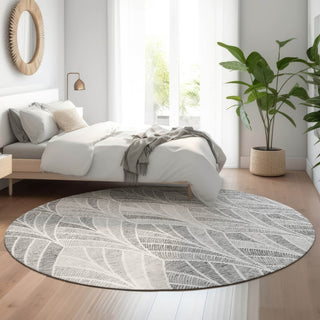 Piper Looms Mayfield Geometric AMF851 Gray Machine Washable Area Rug Round Lifestyle Image Feature