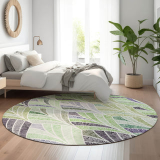 Piper Looms Mayfield Geometric AMF851 Green Machine Washable Area Rug Round Lifestyle Image Feature