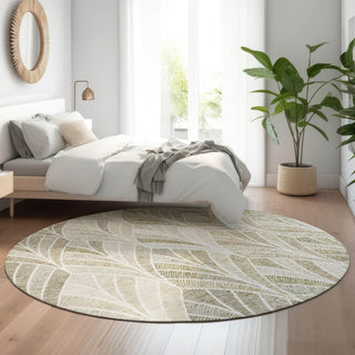 Piper Looms Mayfield Geometric AMF851 Khaki Machine Washable Area Rug Round Lifestyle Image Feature