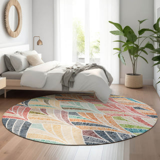 Piper Looms Mayfield Geometric AMF851 Orange Machine Washable Area Rug Round Lifestyle Image Feature