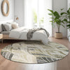 Piper Looms Mayfield Geometric AMF851 Taupe Machine Washable Area Rug Round Lifestyle Image Feature