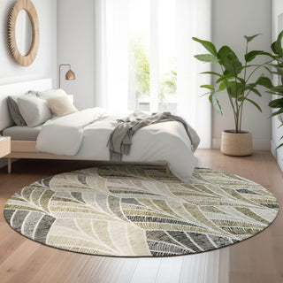 Piper Looms Mayfield Geometric AMF851 Taupe Machine Washable Area Rug Round Lifestyle Image Feature