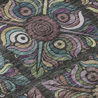 Piper Looms Mayfield Medallions AMF852 Black Machine Washable Area Rug Swatch Image