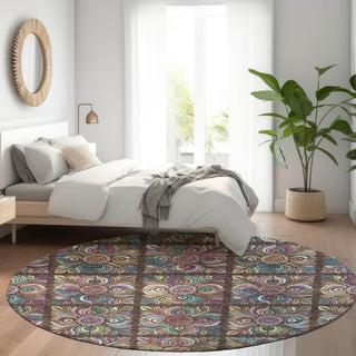 Piper Looms Mayfield Medallions AMF852 Chocolate Machine Washable Area Rug Round Lifestyle Image Feature