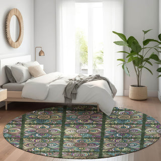 Piper Looms Mayfield Medallions AMF852 Fern Machine Washable Area Rug Round Lifestyle Image Feature