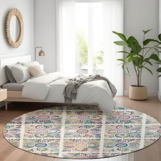 Piper Looms Mayfield Medallions AMF852 Ivory Machine Washable Area Rug Round Lifestyle Image Feature