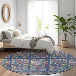 Piper Looms Mayfield Medallions AMF852 Navy Machine Washable Area Rug Round Lifestyle Image Feature