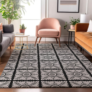 Piper Looms Mayfield Medallions AMF854 Black Machine Washable Area Rug Lifestyle Image Feature