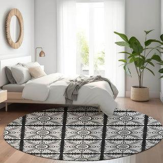 Piper Looms Mayfield Medallions AMF854 Black Machine Washable Area Rug Round Lifestyle Image Feature