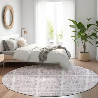 Piper Looms Mayfield Medallions AMF854 Lavender Machine Washable Area Rug Round Lifestyle Image Feature