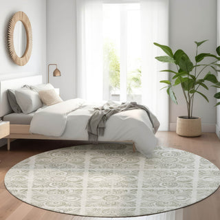 Piper Looms Mayfield Medallions AMF854 Taupe Machine Washable Area Rug Round Lifestyle Image Feature