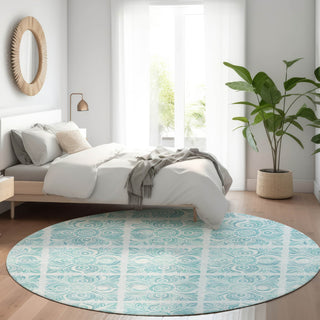 Piper Looms Mayfield Medallions AMF854 Turquoise Machine Washable Area Rug Round Lifestyle Image Feature