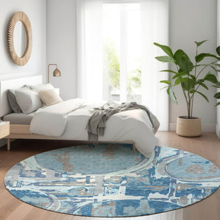 Piper Looms Mayfield Geometric AMF855 Blue Machine Washable Area Rug Round Lifestyle Image Feature