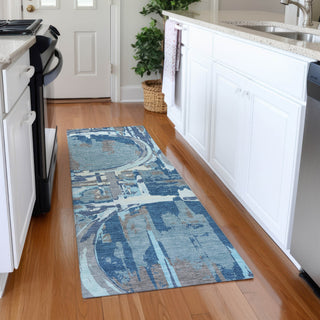 Piper Looms Mayfield Geometric AMF855 Blue Machine Washable Area Rug Runner Lifestyle Image Feature