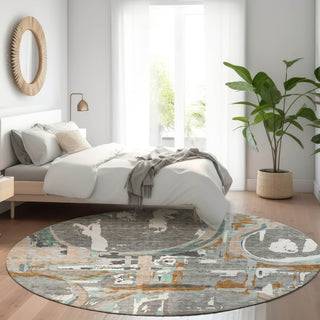 Piper Looms Mayfield Geometric AMF855 Gray Machine Washable Area Rug Round Lifestyle Image Feature